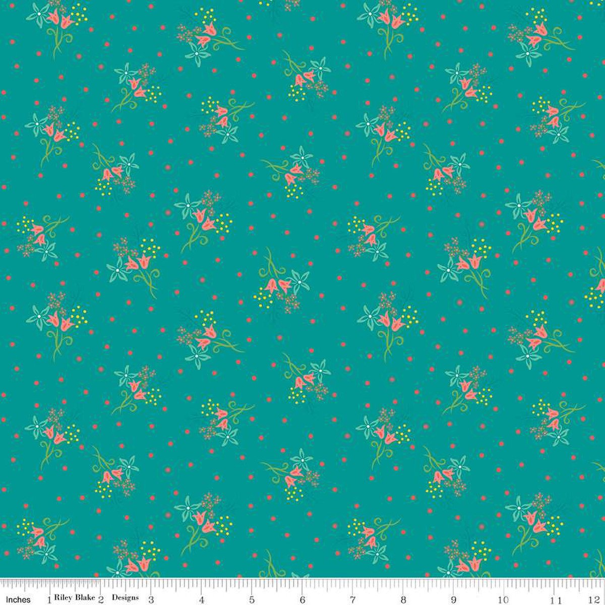 Gingham Cottage Scatter Floral - Teal