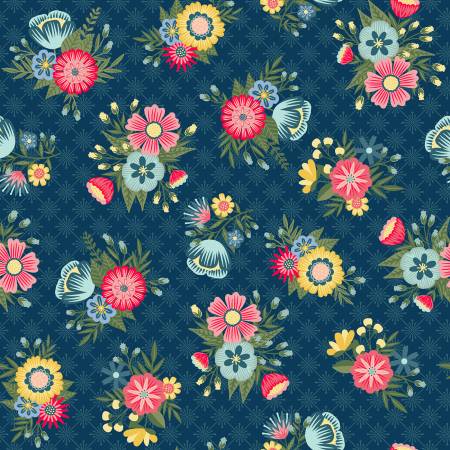 Vintage Flora - Dark Blue Lattice Floral