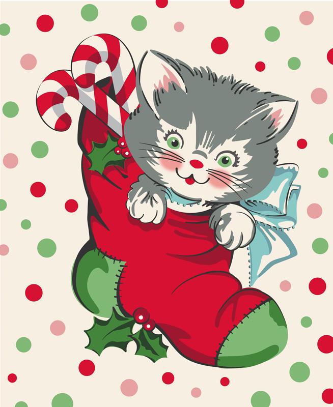 Kitty Christmas - Snow - Panel