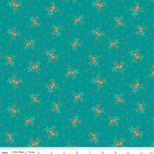 Gingham Cottage Scatter Floral - Teal