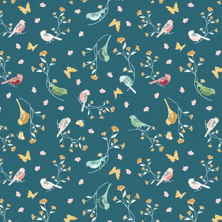 Melody Floral Birds - Colonial Blue