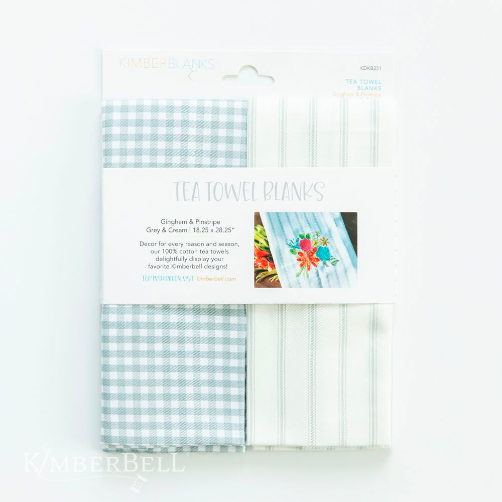 Gingham and Pinstripe Tea Towel Set, Grey and Cream